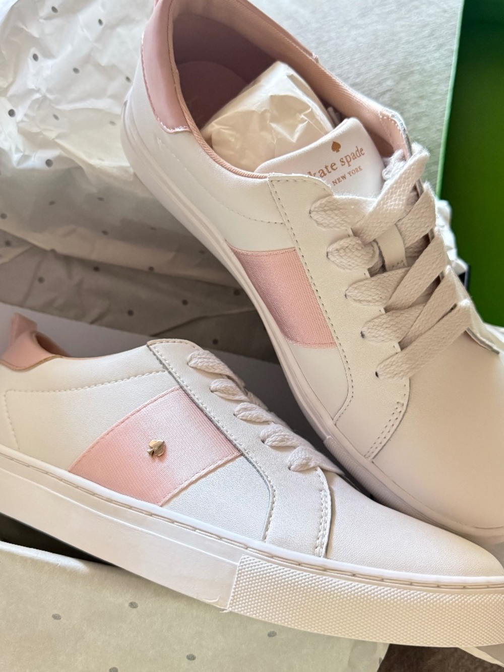 Kate Spade ♠️ New York Optic White Sneaker with Smoke Pink Detail